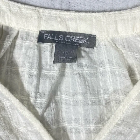 Falls Creek Blouse Women L Ivory/Beige Embroidered Textured Sheer Casual NWT - Picture 6 of 12